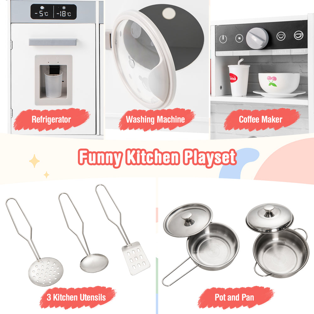 Pretend play kitchen set featuring a refrigerator, washing machine, and 3 utensils for immersive role play.