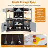 Wooden pretend play kitchen set in brown with range hood, lights, sounds, and ample storage for kids' accessories.