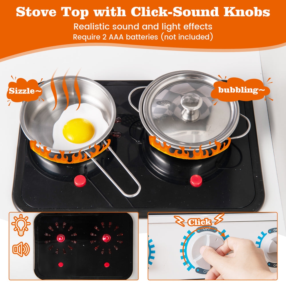 Stove top with click-sound knobs, realistic cooking sounds and lights, perfect for kids' pretend play kitchen.