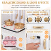 Pretend play kitchen for kids featuring realistic sound and light effects, including stove top and water dispenser.