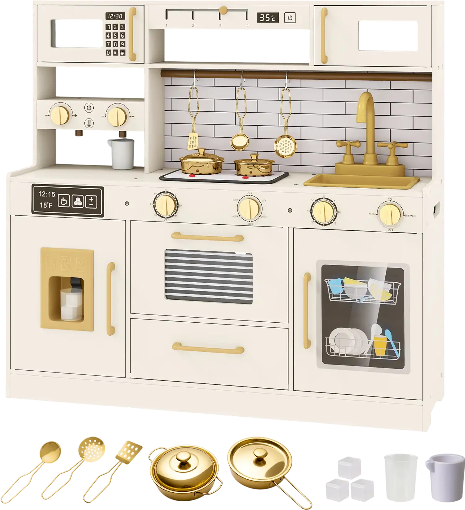 Costway Pretend Toy Kitchen Playset w/ Stoves Water Dispenser 96529817 New