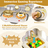 Beige pretend toy kitchen set featuring 2 multifunctional stoves with realistic sounds and light effects for immersive.