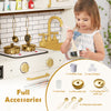 Pretend toy kitchen set in beige with stoves, water dispenser, and full accessories for immersive role-play fun.