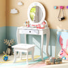Kids 2-in-1 princess makeup table and chair set in white with removable mirror and storage, perfect for little ones.