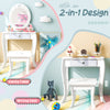 Kids 2-in-1 princess vanity table and writing desk set in white with removable mirror and storage for endless fun.