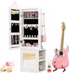 Freestanding white princess vanity table with full-length mirror, large storage, and safety features for kids' jewelry.