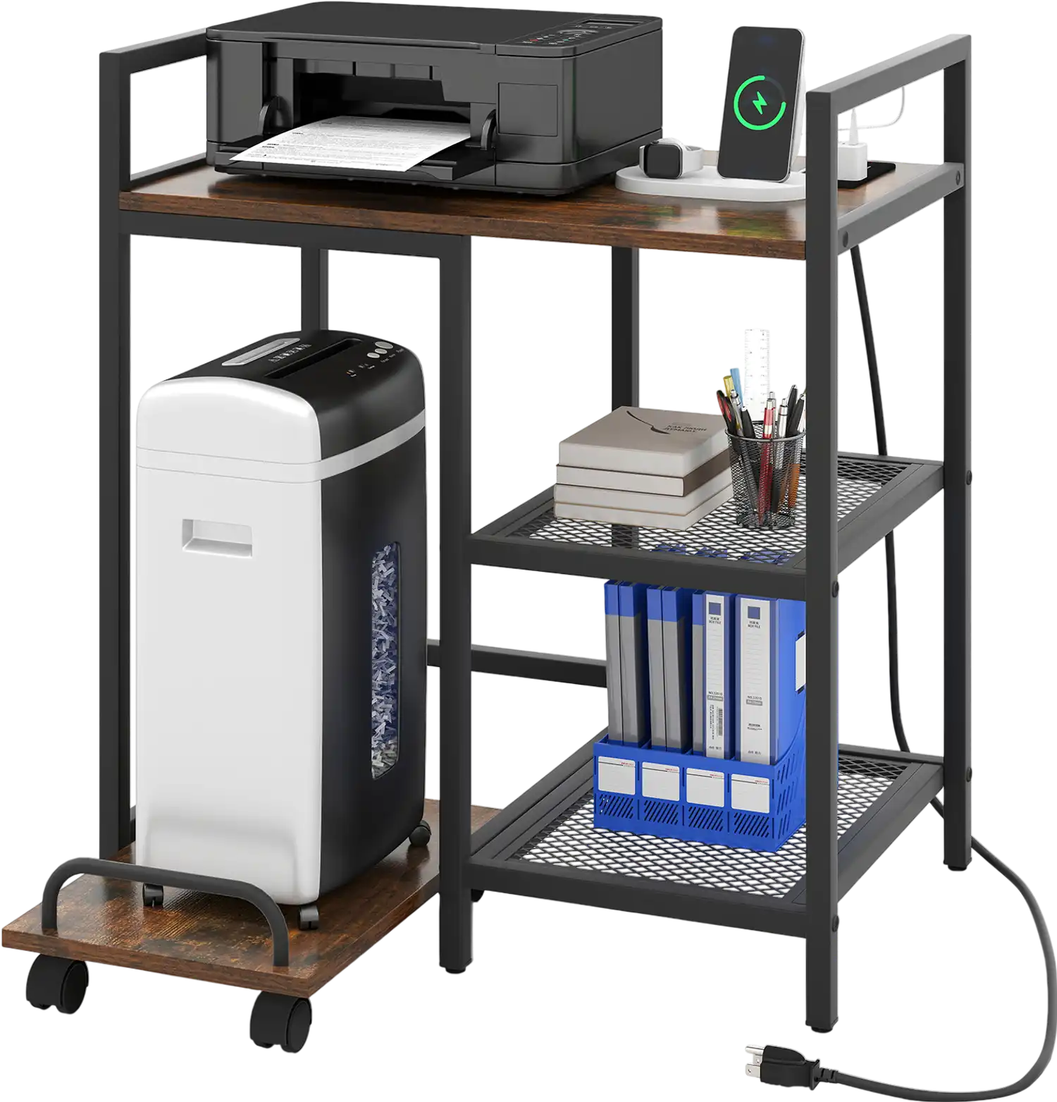Costway Printer Stand Charging Station Storage Shelves 83583277 New