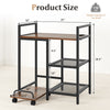 Printer stand with charging station in rustic brown, featuring open mesh shelves and dimensions of 25" x 28.5" x 16".