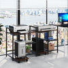 Printer stand in rustic brown with charging station, open shelves, and wheels for easy movement in an organized.