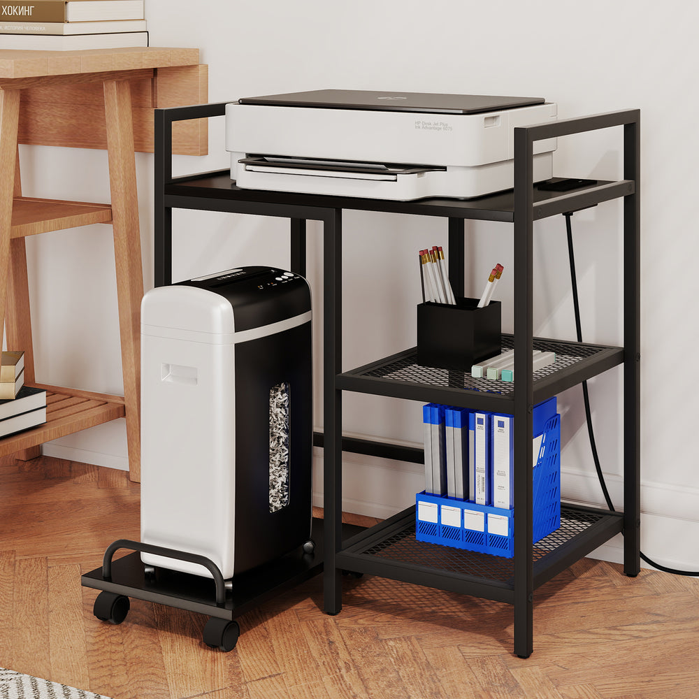 Printer Stand with Charging Station and Storage Shelves-Black - Gallery View 1 of 10