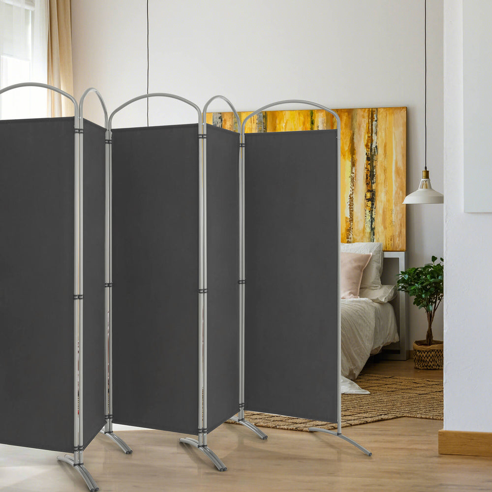 6 Feet 6-Panels Freestanding Folding Privacy Screen-Gray - Gallery View 1 of 11