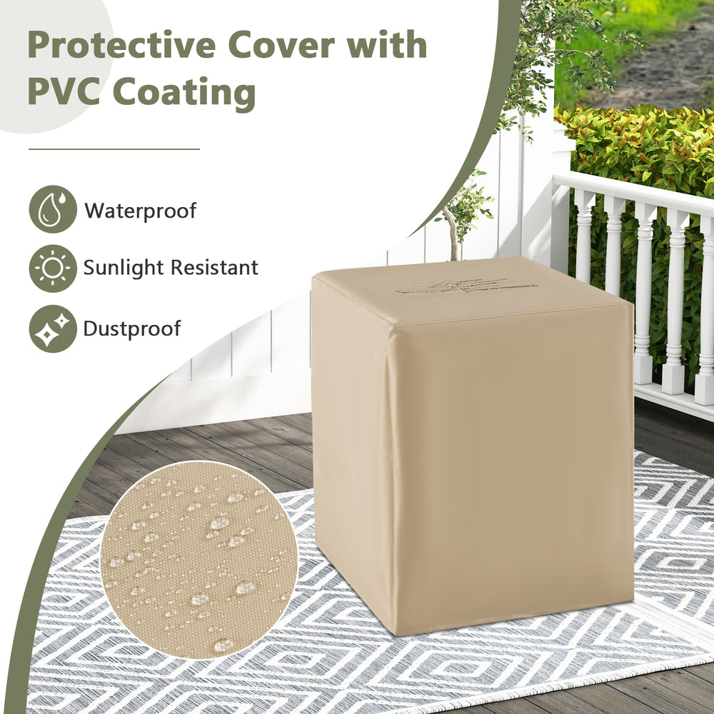 2-in-1 gas tank holder side table with protective PVC cover, waterproof and dustproof, ideal for outdoor use.