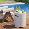 Stylish propane tank cover table in high-quality terrazzo, featuring side handles for easy lifting, perfect for patio.