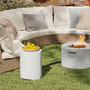 Propane tank cover table in terrazzo finish, featuring convenient side handles and a sleek design for outdoor spaces.
