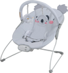 Portable gray baby bouncer with detachable toy bar, ergonomic design, and safety harness for soothing comfort.