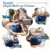 Pumpkin-shaped blue ottoman with hidden storage, soft velvet surface, and removable lid for versatile home use.