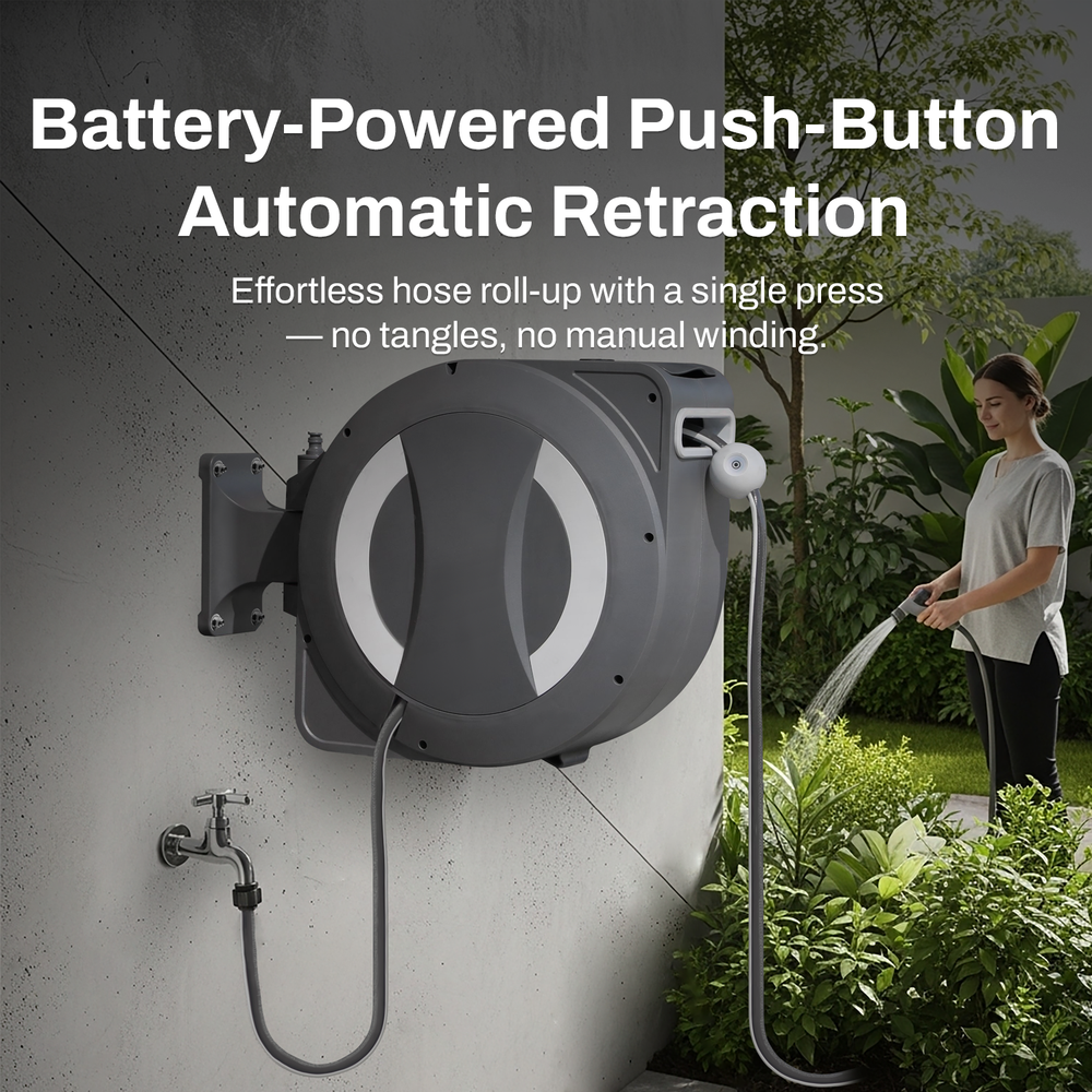 Betta EaseReel Battery-Powered Retractable Hose Reel System - Battery-Powered Push-Button Automatic Retraction