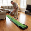 Indoor putting green mat with auto ball return, featuring distance markings and 3 practice balls for consistent.