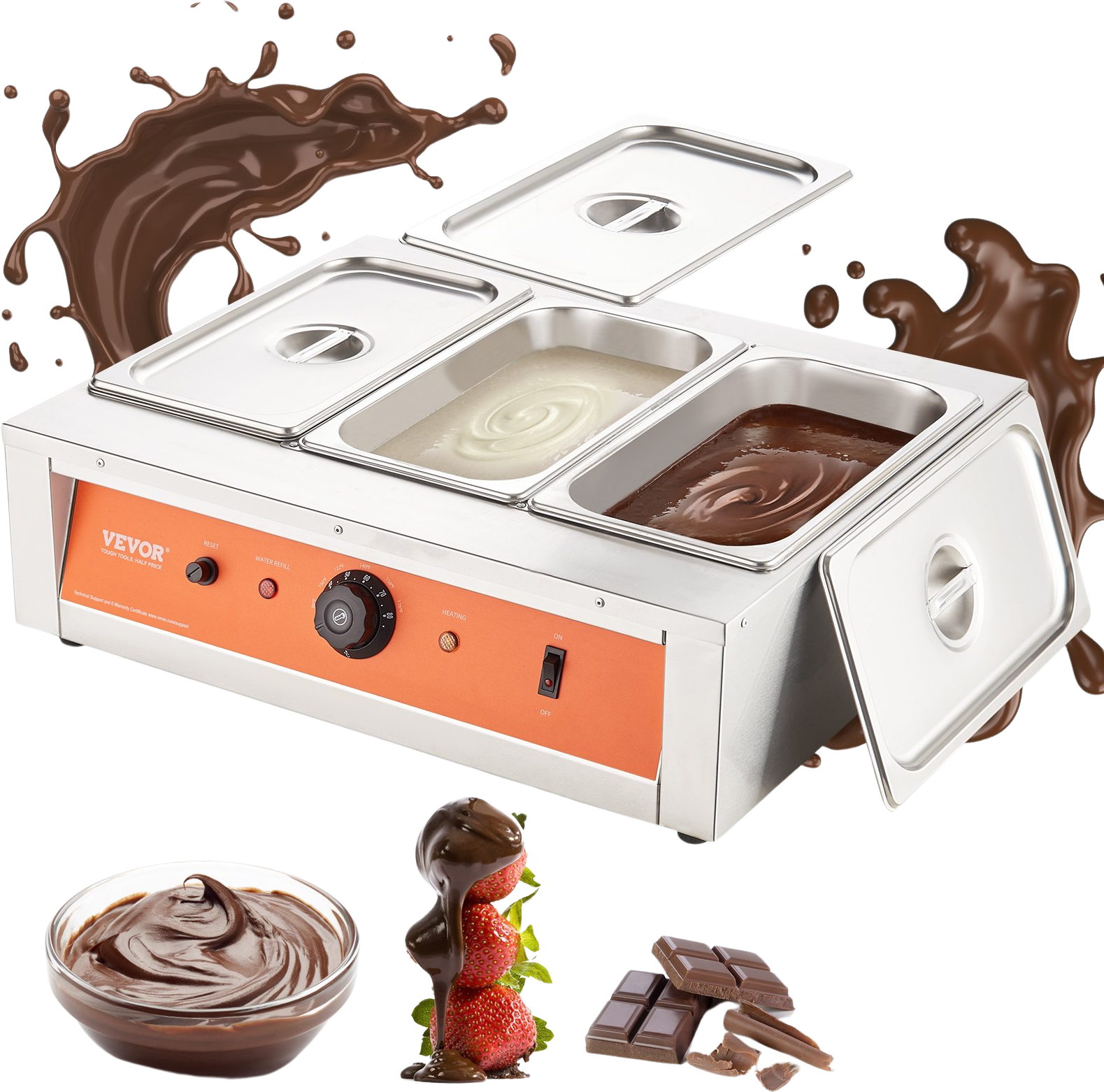 Vevor Chocolate Tempering Machine 26.5 Lbs. 3-Tank 1500W Stainless Steel Electric Commercial Warmer New