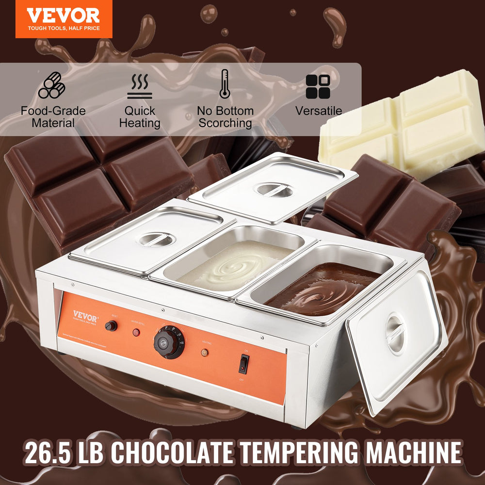 Vevor Chocolate Tempering Machine 26.5 Lbs. 3-Tank 1500W Stainless Steel Electric Commercial Warmer New