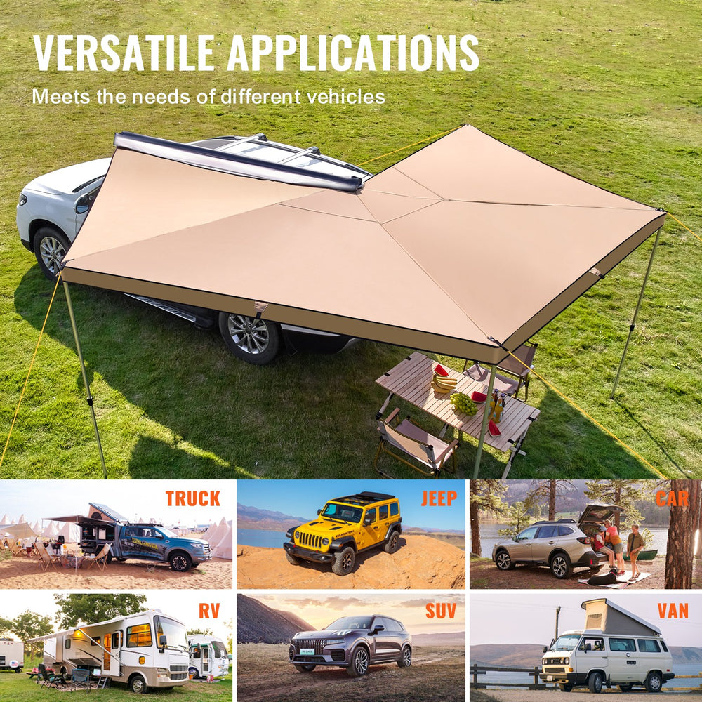 Vevor Vehicle Awning 270° 8.2' Height UV50+ Retractable Car Side Awning with Waterproof Storage Bag New