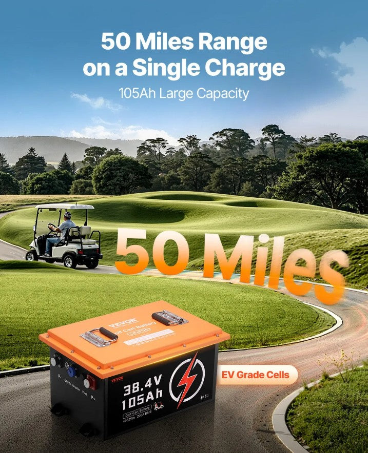 Vevor Golf Cart Battery 36V 105Ah LiFePO4 with Touch Monitor and 20A Charger New