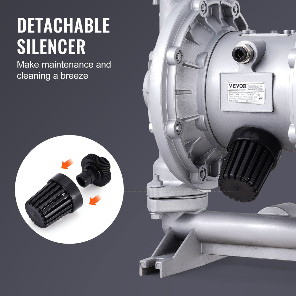 Vevor Double Diaphragm Pump Air Operated 44 GPM Max 115 PSI 1.5" Inlet/Outlet with 2 Spare Diaphragms New