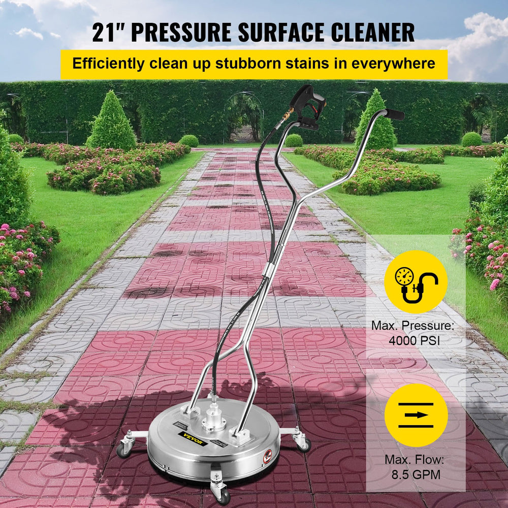 Vevor 21" Surface Cleaner 4000 PSI for Pressure Washer 3/8" Quick Connector Stainless Steel with 3 Nozzles New