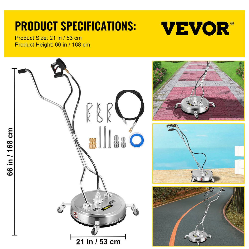 Vevor 21" Surface Cleaner 4000 PSI for Pressure Washer 3/8" Quick Connector Stainless Steel with 3 Nozzles New