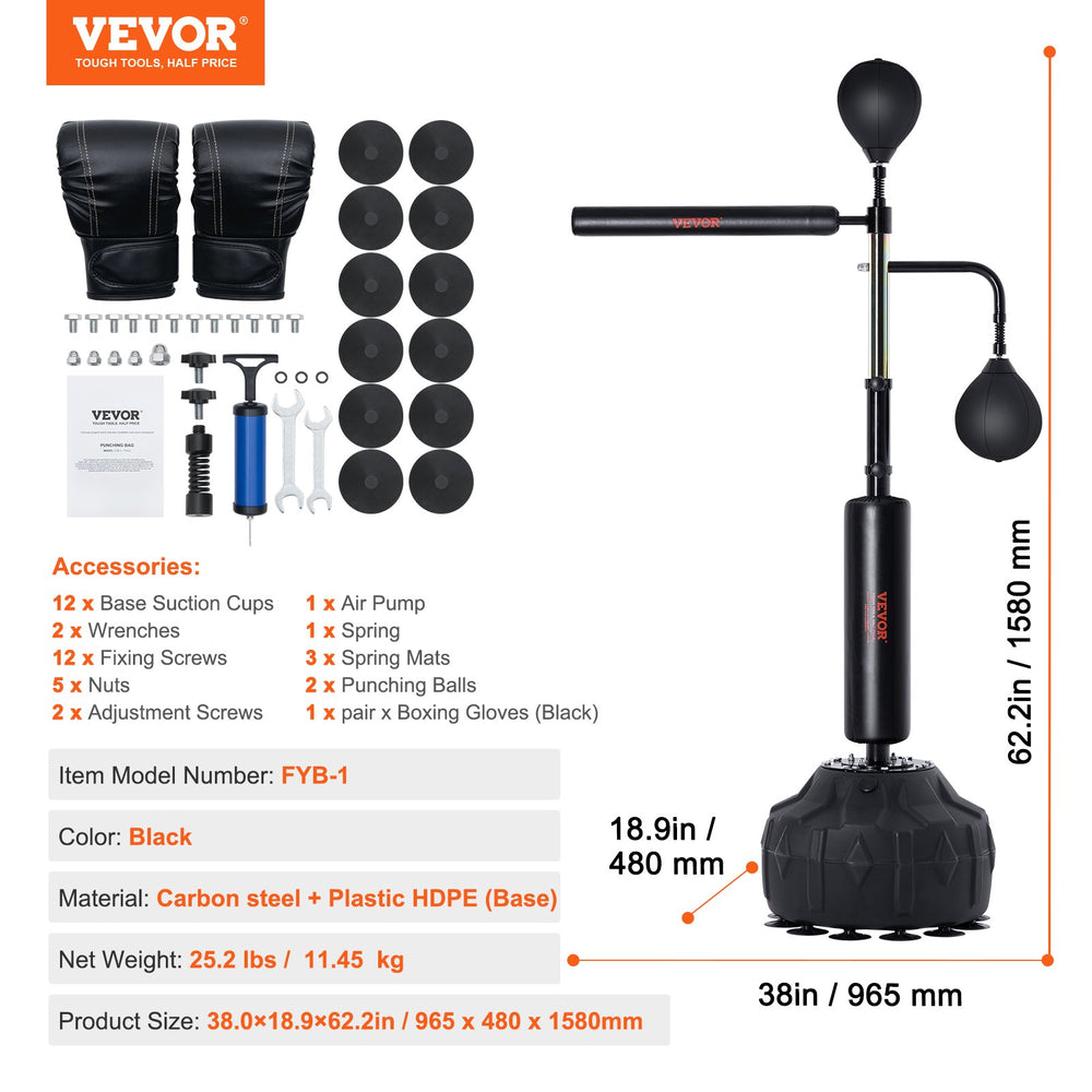 Vevor Boxing Speed Trainer Height Adjustable Reflex Punching Bag with Stand and Gloves New