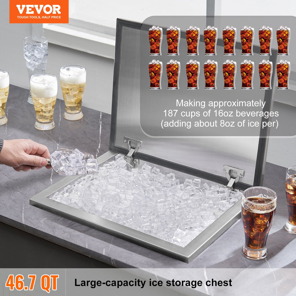 Vevor Commercial Drop-In Ice Chest 20" x 16" x 13" 46.7 Qt. Stainless Steel with Hinged Cover and Drain New