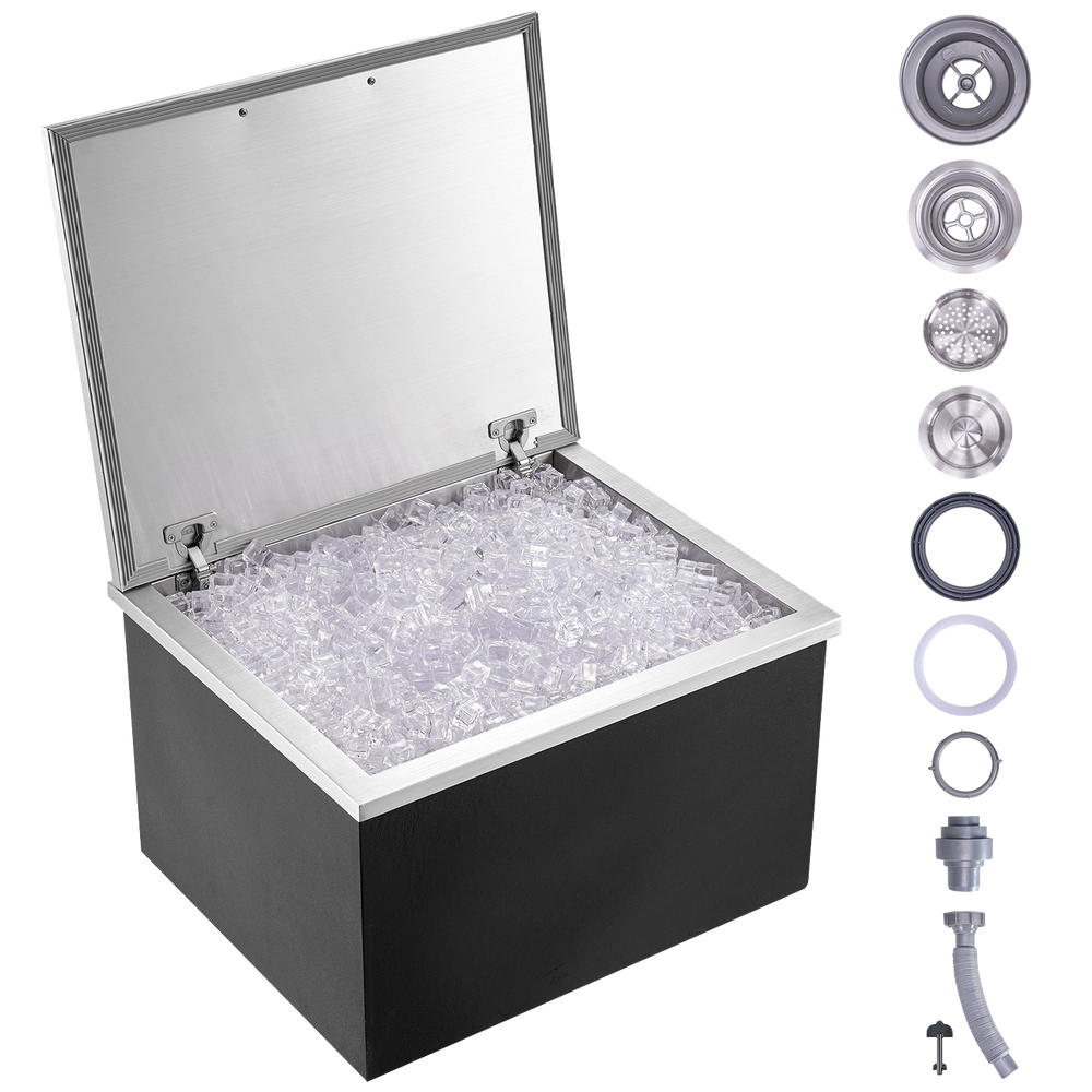 Vevor Commercial Drop-In Ice Chest 28" x 16" x 17" 87.4 Qt. Stainless Steel with Hinged Cover and Drain New