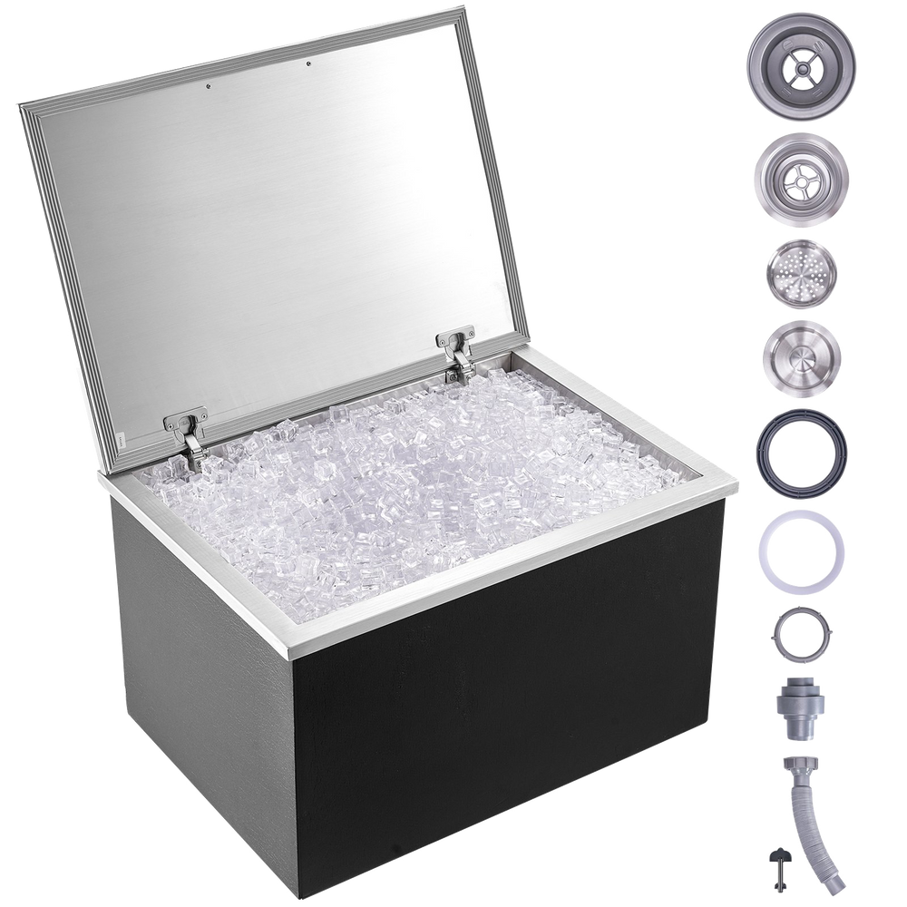 Vevor Commercial Drop-In Ice Chest 28" x 20" x 17" 114 Qt. Stainless Steel with Hinged Cover and Drain New