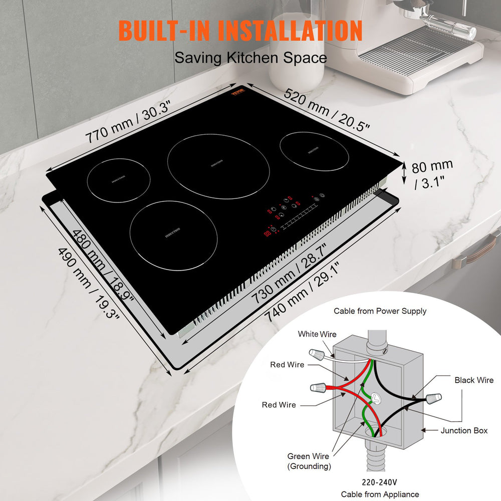 Vevor Electric Cooktop 30" 4 Burners 7500W Built-In Magnetic Induction Stove Top New