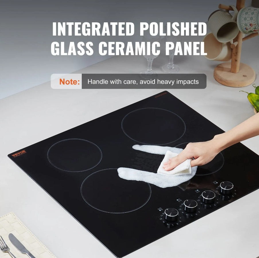 Vevor Built-In Electric Radiant Ceramic Cooktop 24" 4 Burners 6000W New