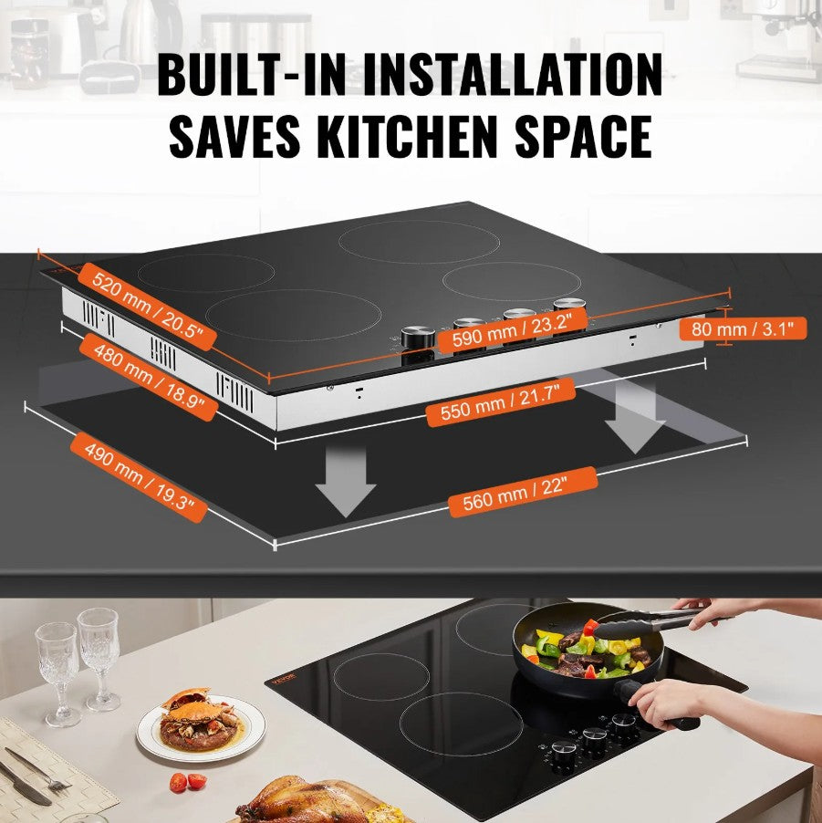 Vevor Built-In Electric Radiant Ceramic Cooktop 24" 4 Burners 6000W New