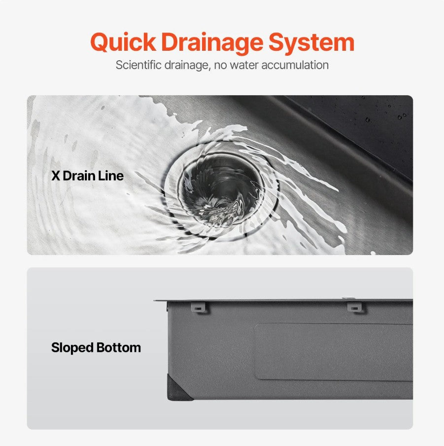 Vevor Drop-In Kitchen Sink 33" Stainless Steel Top-Mount Single Bowl Black New