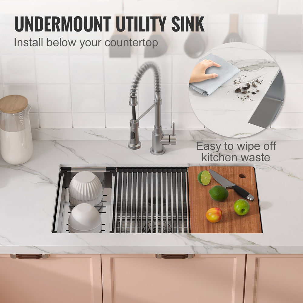 Vevor 32" Undermount Kitchen Sink Stainless Steel Single Bowl with Ledge and Accessories New