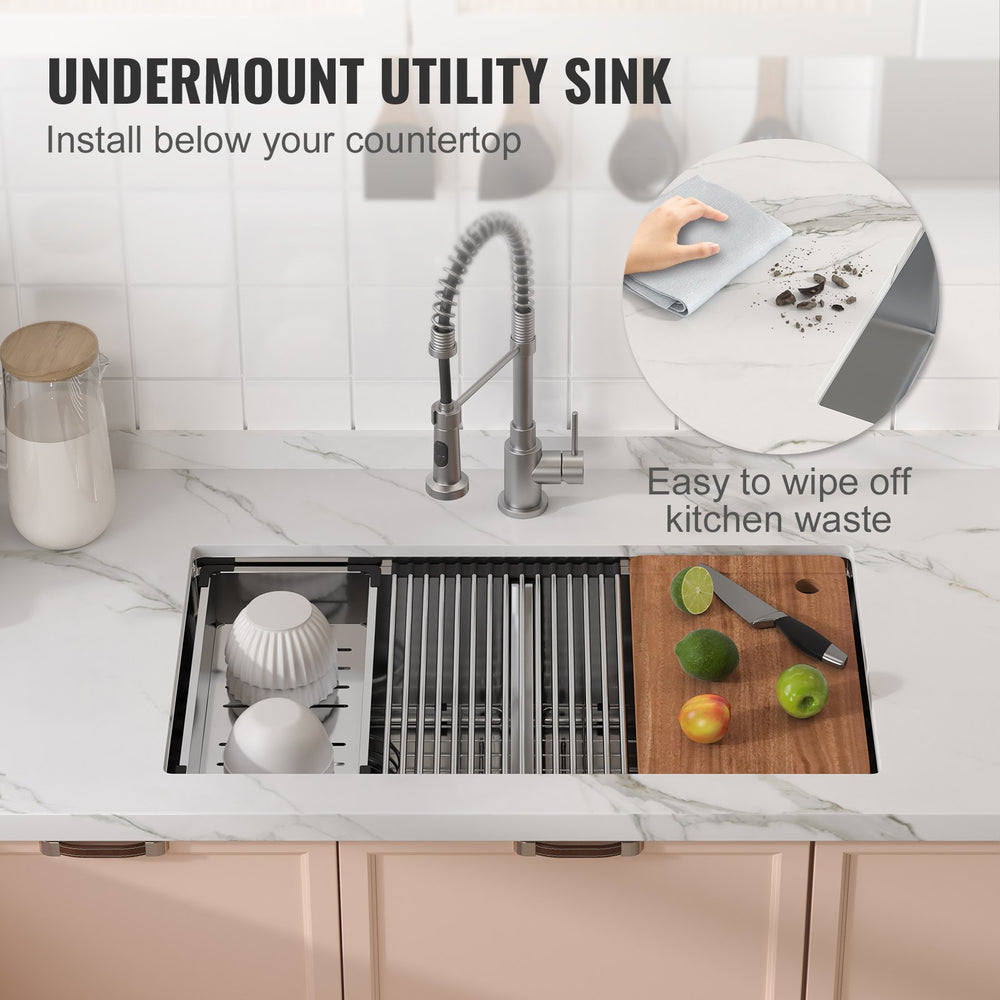 Vevor 33" Undermount Kitchen Sink Stainless Steel Double Bowl with Ledge and Accessories New