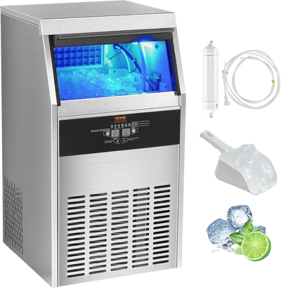 Vevor Commercial Ice Maker 150lbs/24H with 33lbs Storage Freestanding Auto Cleaning New