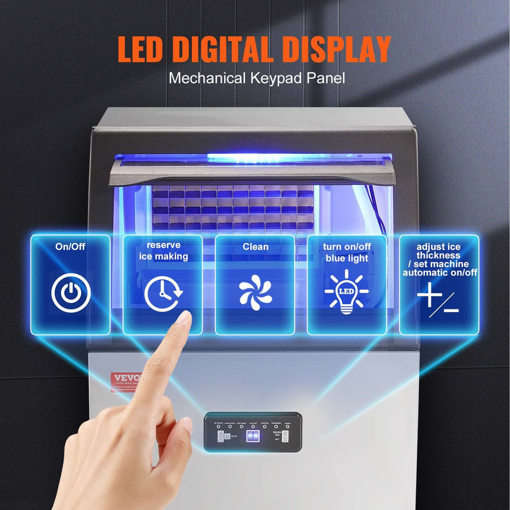 Vevor Commercial Ice Maker 120Lbs/24H with 33 Lbs Storage LED Digital Display Auto Cleaning New