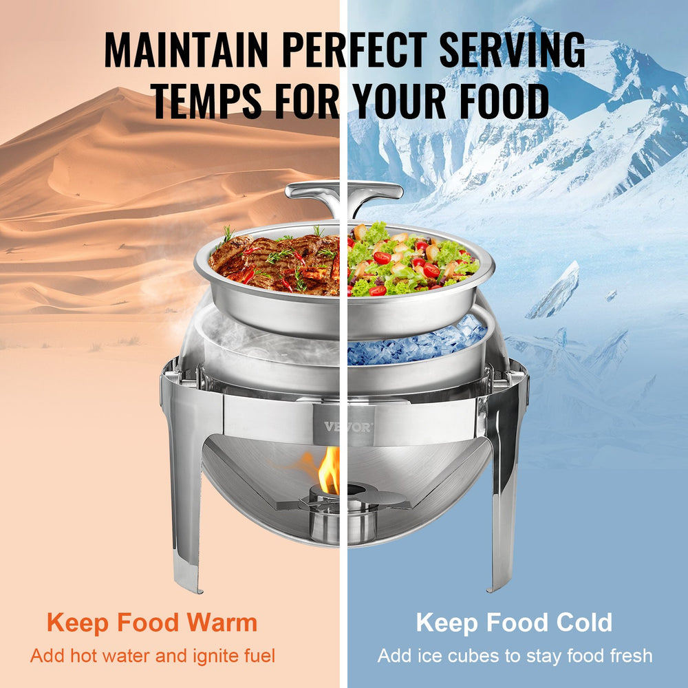 Vevor Roll Top Chafing Food Warmer 6 qt. Server with Lids 2 PC Set Stainless Steel New