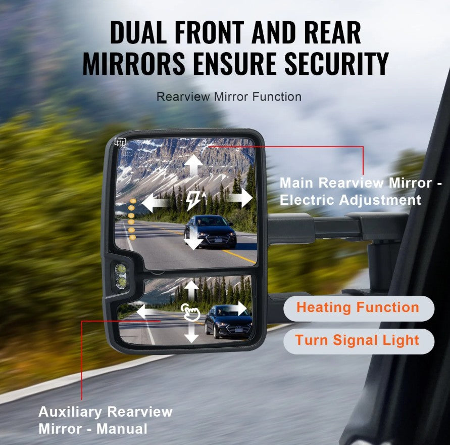 Vevor Towing Mirrors for Chevy/GMC 2014–2019 Heated Defrost with LED and Signal Lights New