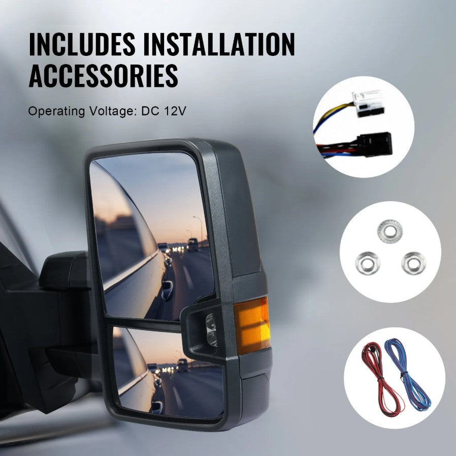 Vevor Power Heated Towing Mirrors with Signal and LED Lights for Chevy/GMC/Cadillac (2003–2007) New