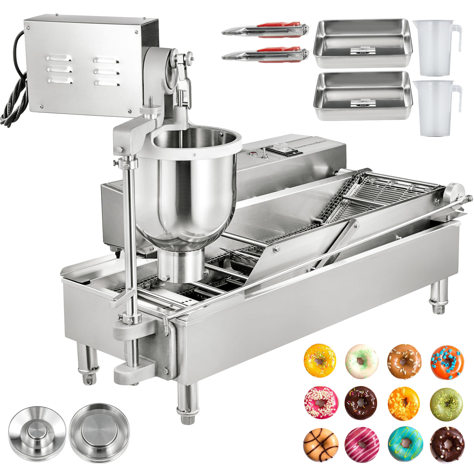 Vevor Automatic Donut Maker with 1.85 Gal Hopper 2 Rows Commercial Stainless Steel 3 Mold Sizes New