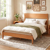 Queen bed frame in warm brown with solid wood legs and classic headboard, featuring 12 slats for mattress support.