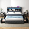 Full/Queen Size Bed Frame with Adjustable Storage Headboard and Wooden Slat Support-Queen Size - Gallery View 1 of 11