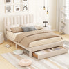 Queen Size Bed Frame with Storage Drawer and Vertical Channel Headboard-Beige - Gallery View 1 of 12