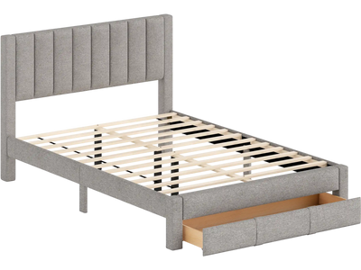 Costway Queen Bed Frame w/ Storage Drawer Vertical Channel Headboard 37431432 New