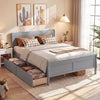 Queen Size Bed Frame with 2 Storage Drawers and Footboard-Gray - Gallery View 1 of 11